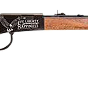 Rossi RL22181WDEN19 Rio Bravo  Full Size 22 LR 15+1 18" Polished Black Steel Barrel, Polished Black w/July 4 Eagle Engraving Aluminum Receiver, Fixed German Beechwood Wood Stock