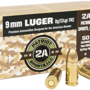 PATRIOT SPORTS LLC P9MM124F 9mmLuger 124gr Full Metal Jacket 50 Per Box/20 Case