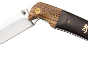BUCKMARK HUNTER FOLDER - WOOD / BLACK, DROP POINT, PLAIN EDGE, 3" BLADE