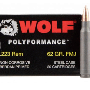 WOLF AMO 223 REM 62GR FMJ STEEL CASE 20-RD BOX (25 BOXES PER CASE)