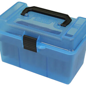 MTM Case-Gard H50RMAG24 Deluxe Ammo Box  300 Win Mag/7mm Rem Clear Blue Polypropylene 50rd