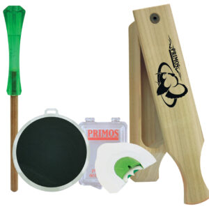 Primos 272 Turkey Caller Starter Pack Attracts Turkeys, Includes Sonic Dome Mouth Call, Sonic Dome Slate Call, Slim Striker & Double Sided Box Call